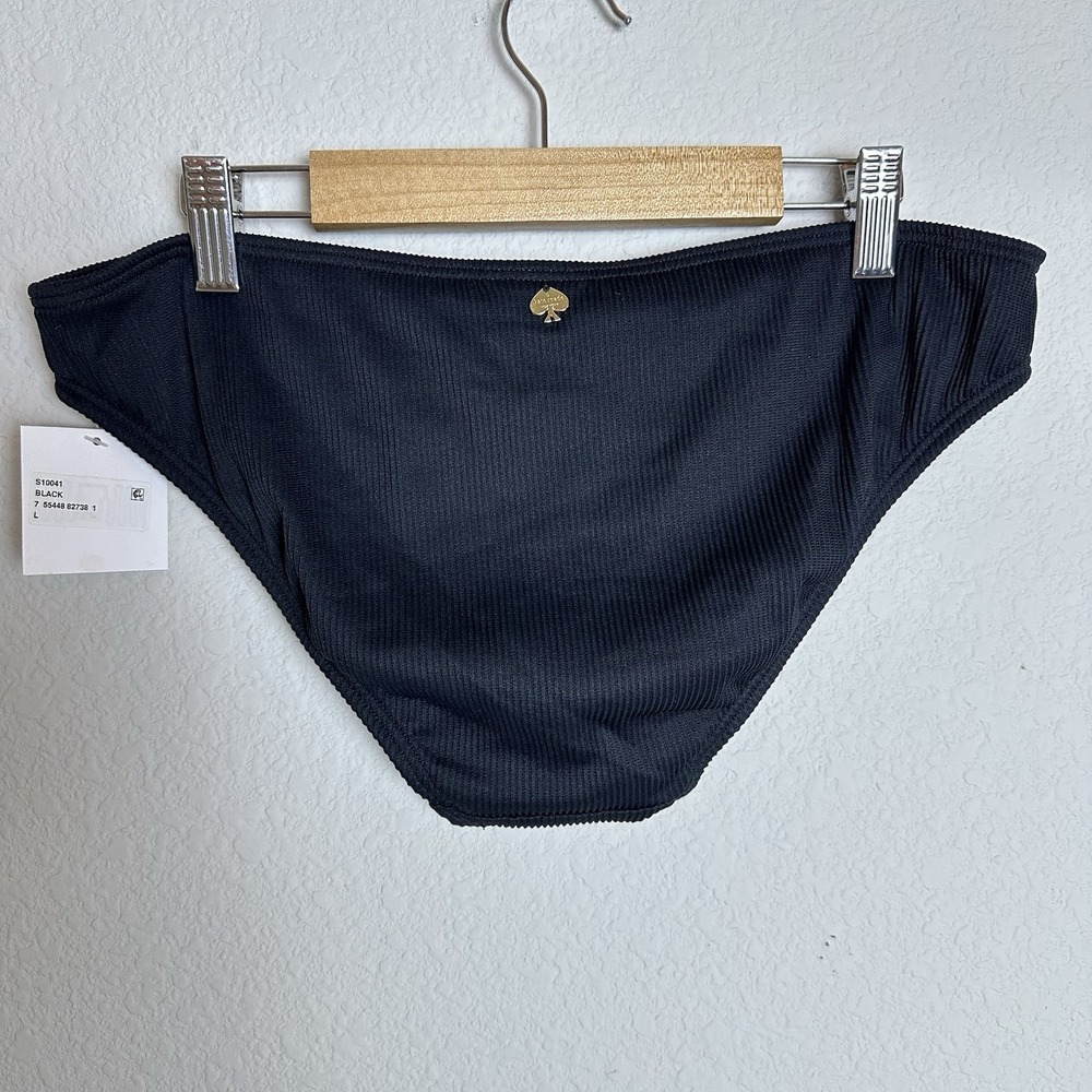 Kate Spade New York Classic Bikini Bottom Black Ribbed Gold Logo Size Large